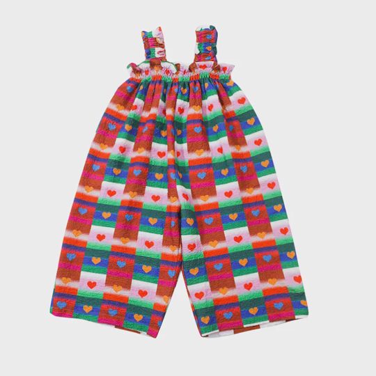 【18M-8Y】Girls Stylish Colorful Plaid And Heart Shape Printed Jumpsuit - 3916