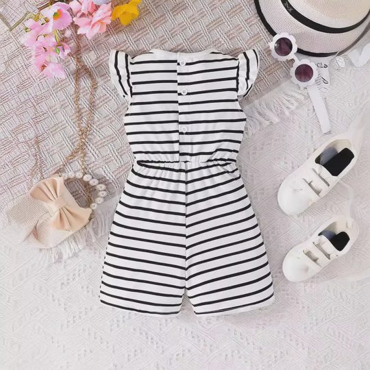 【3Y-7Y】Girls Casual Striped Jumpsuit