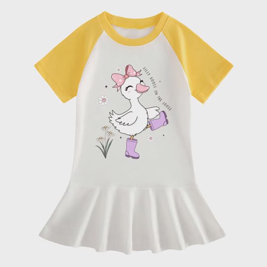 【18M-9Y】"Silly Goose On The Loose" Ruffle Dress For Girls