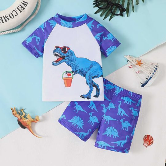 【18M-6Y】Boys' Cute Animal Print Set – Dinosaur, Shark & Turtle