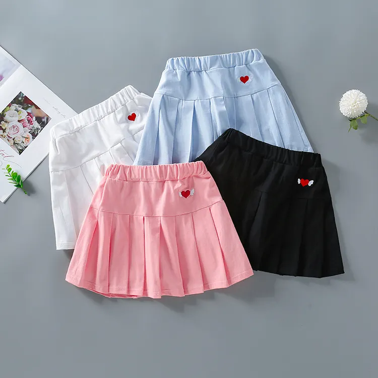 【3Y-12Y】Girls Sweet Heart Embroidered Pleated Skirt